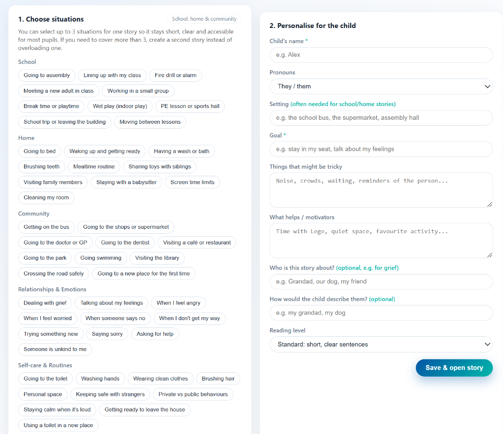 Social Story Builder - Create Story Interface